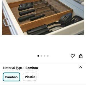Bamboo Kitchen Drawer Organizer with Black Utensils